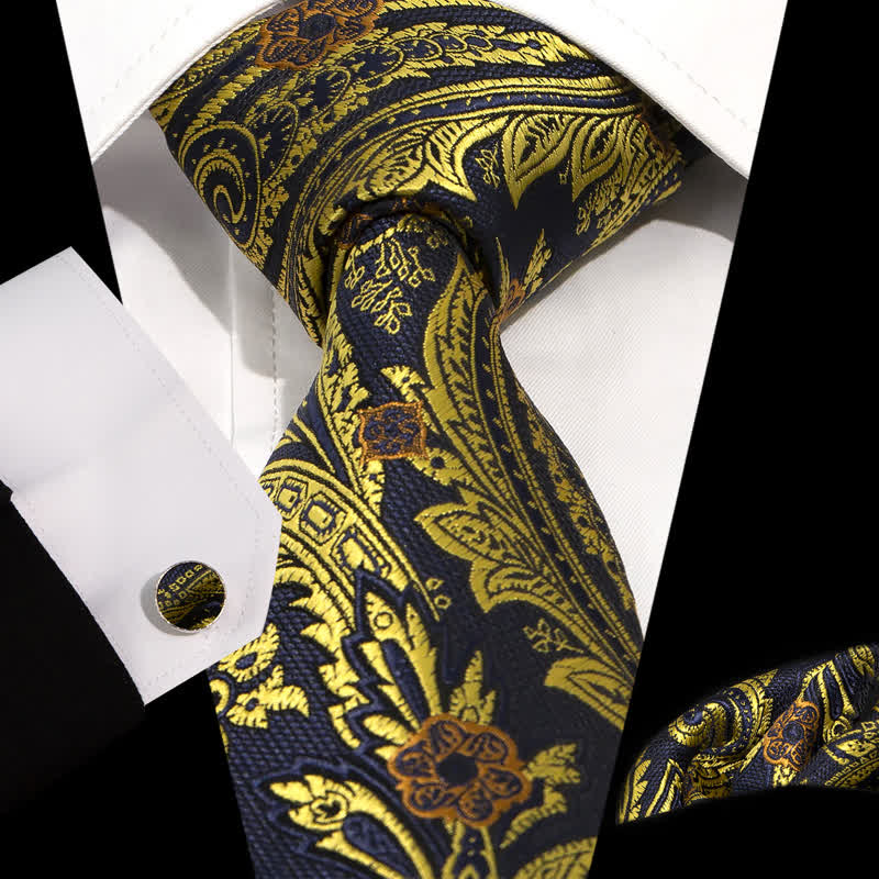 Conjunto de 3 corbatas tejidas con estampado de cachemira en amarillo y negro para hombre