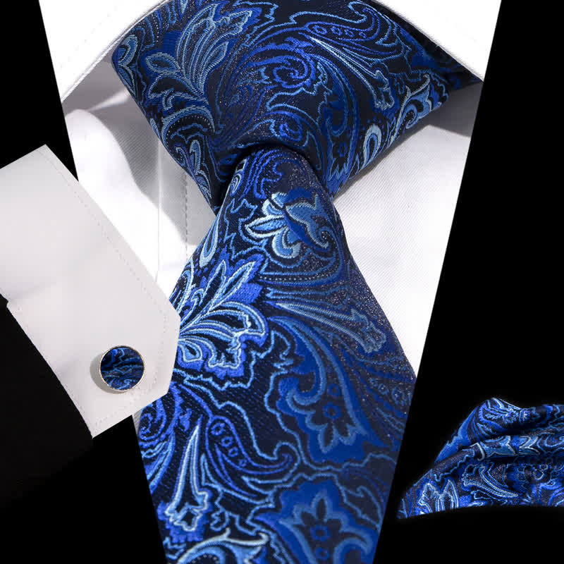 Conjunto de 3 corbatas de cachemira con estampado floral azul y negro para hombre