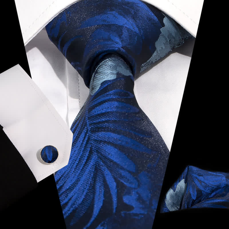 Conjunto de 3 corbatas elegantes con flores en azul marino y azul cielo para hombre