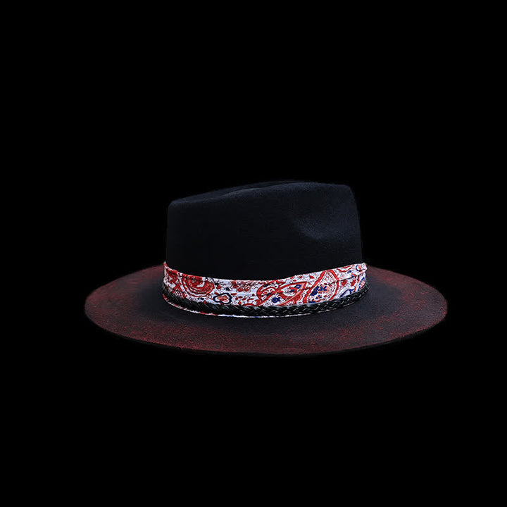 Cinturón con estampado de cachemira roja divertido y sombrero de vaquero negro
