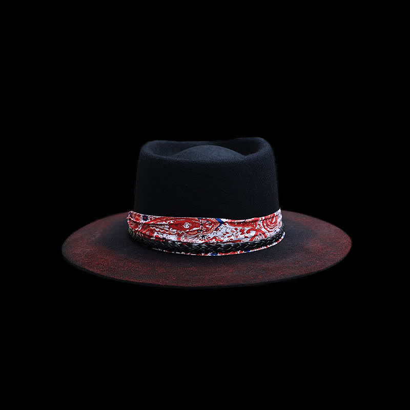 Cinturón con estampado de cachemira roja divertido y sombrero de vaquero negro