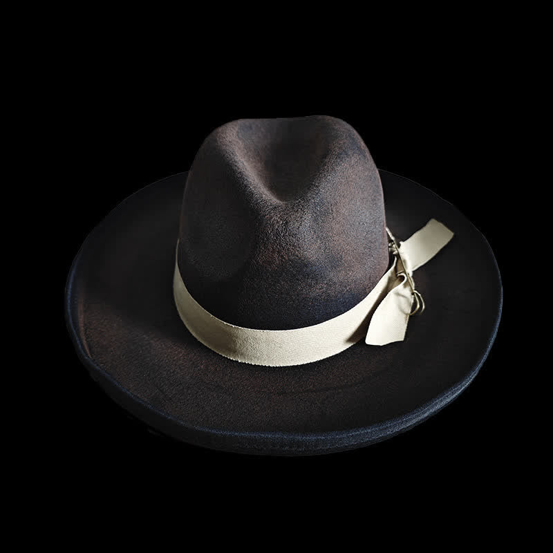Sombrero vaquero con nudo de cinta y fedora de lana negra