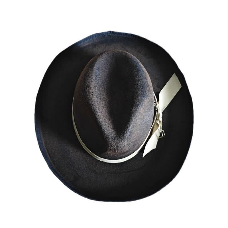 Sombrero vaquero con nudo de cinta y fedora de lana negra