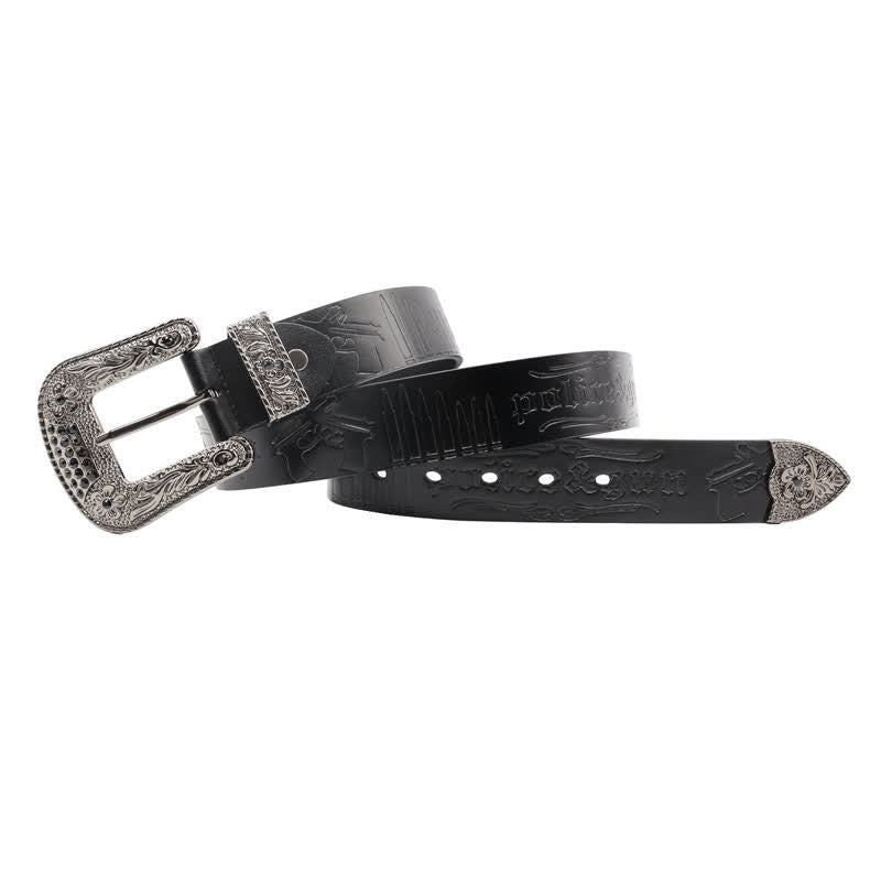 Cinturón de cuero con hebilla de diamantes de imitación y estampado de bala de pistola