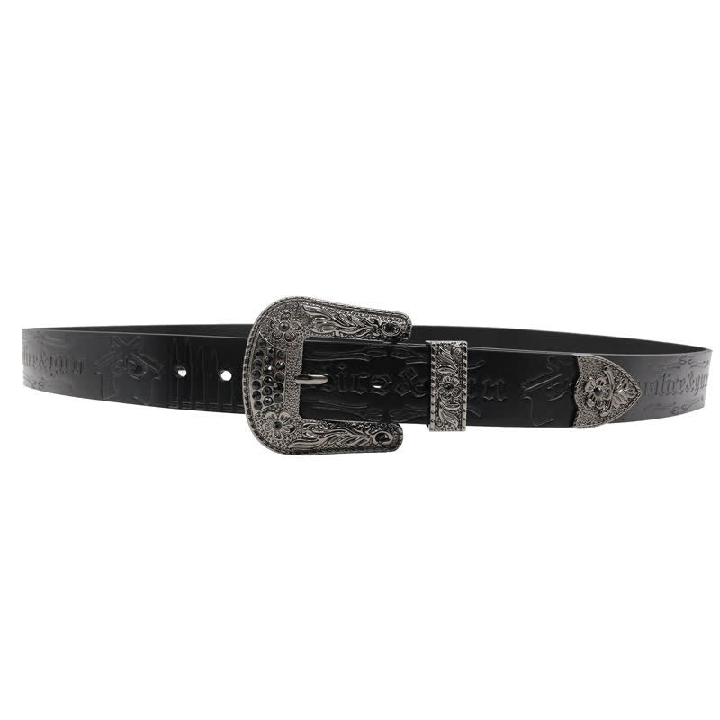 Cinturón de cuero con hebilla de diamantes de imitación y estampado de bala de pistola