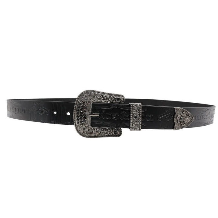 Cinturón de cuero con hebilla de diamantes de imitación y estampado de bala de pistola