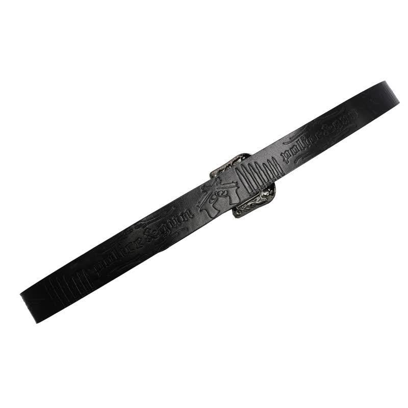 Cinturón de cuero con hebilla de diamantes de imitación y estampado de bala de pistola