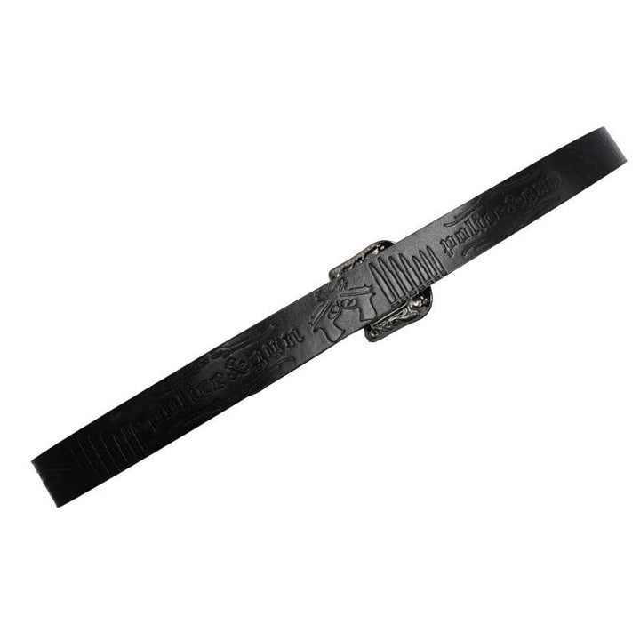 Cinturón de cuero con hebilla de diamantes de imitación y estampado de bala de pistola
