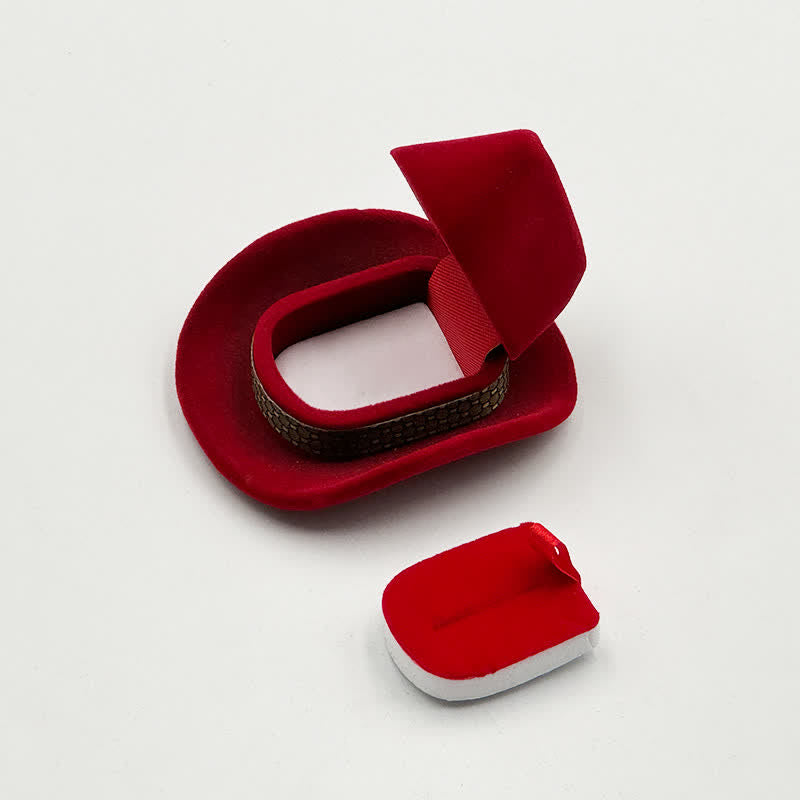 Caja de terciopelo para anillos con forma de sombrero de vaquero occidental