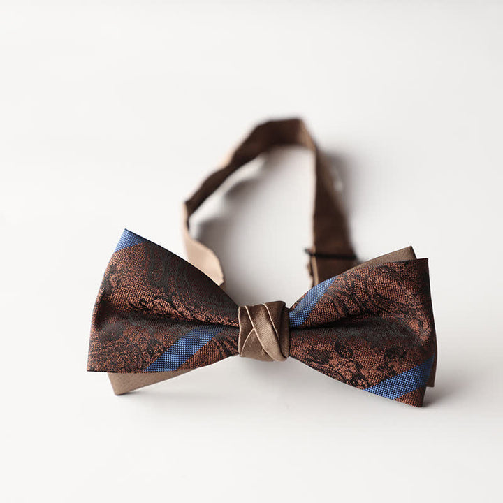 Pajarita de hombre de tejido jacquard con rayas florales y doble capa