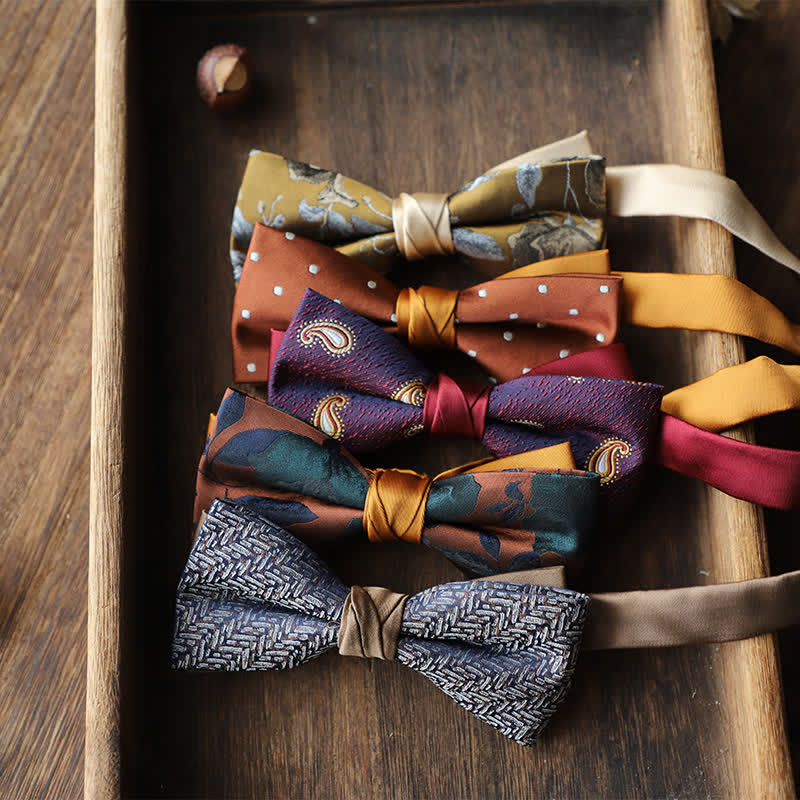 Pajarita de hombre de tejido jacquard con rayas florales y doble capa