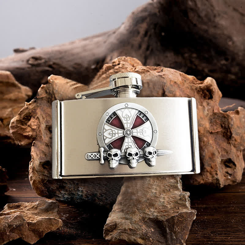 Cinturón de cuero celta con forma de cruz de 3 oz para hombre, hecho a mano, con frasco oculto