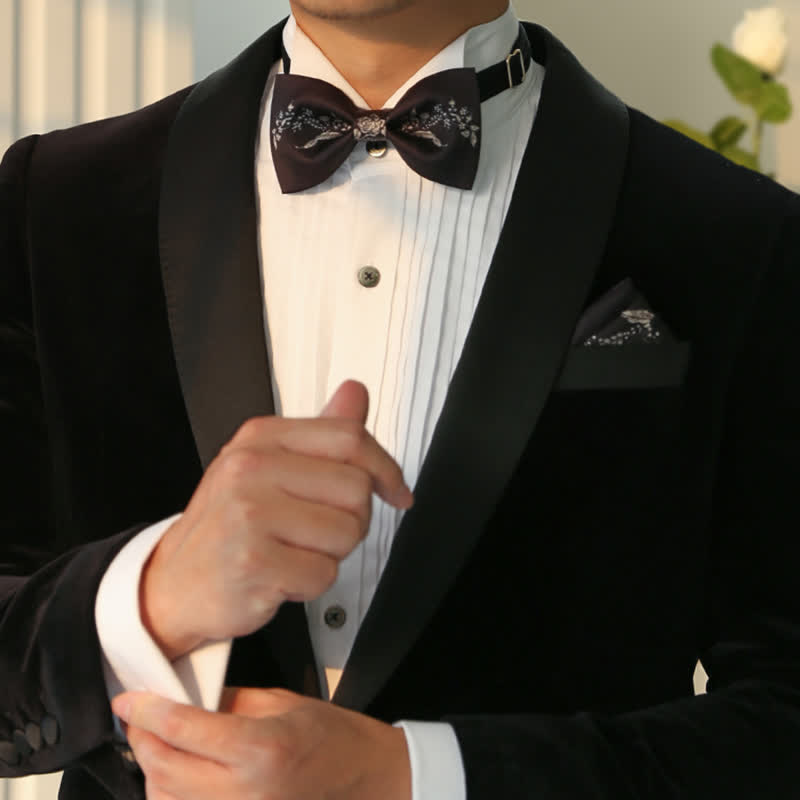 Pajarita de boda elegante con estampado floral y vegetal para hombre