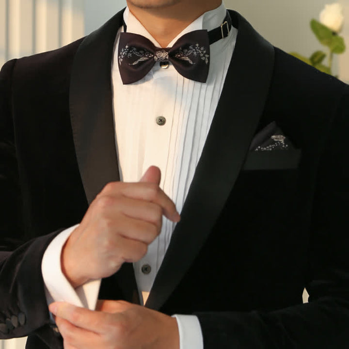 Pajarita de boda elegante con estampado floral y vegetal para hombre