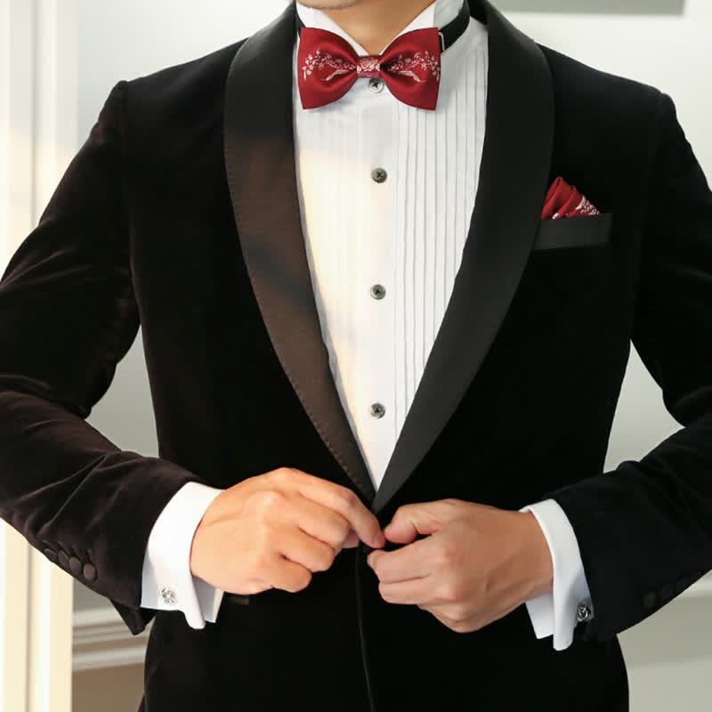 Pajarita de boda elegante con estampado floral y vegetal para hombre