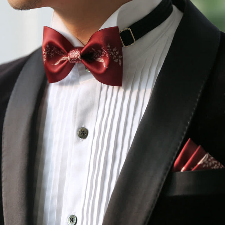 Pajarita de boda elegante con estampado floral y vegetal para hombre