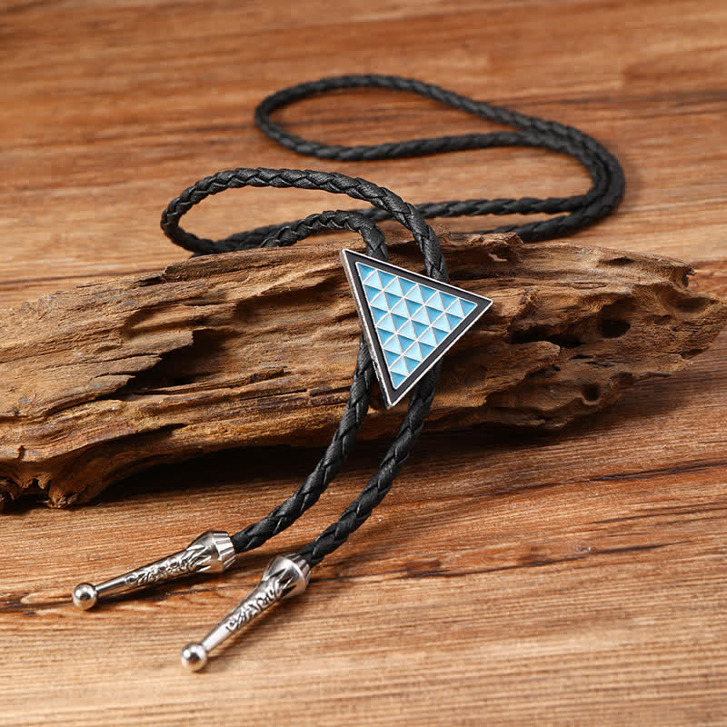 Corbata bolo triangular con flores ovaladas esmaltadas en azul