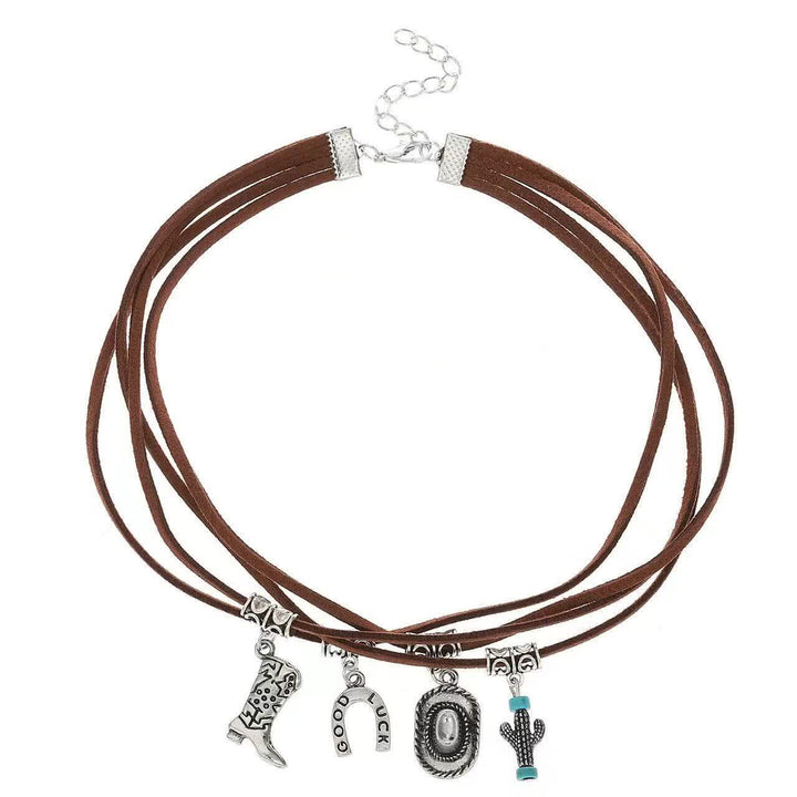 Pulsera multicapa estilo salvaje oeste con collar de vaquero
