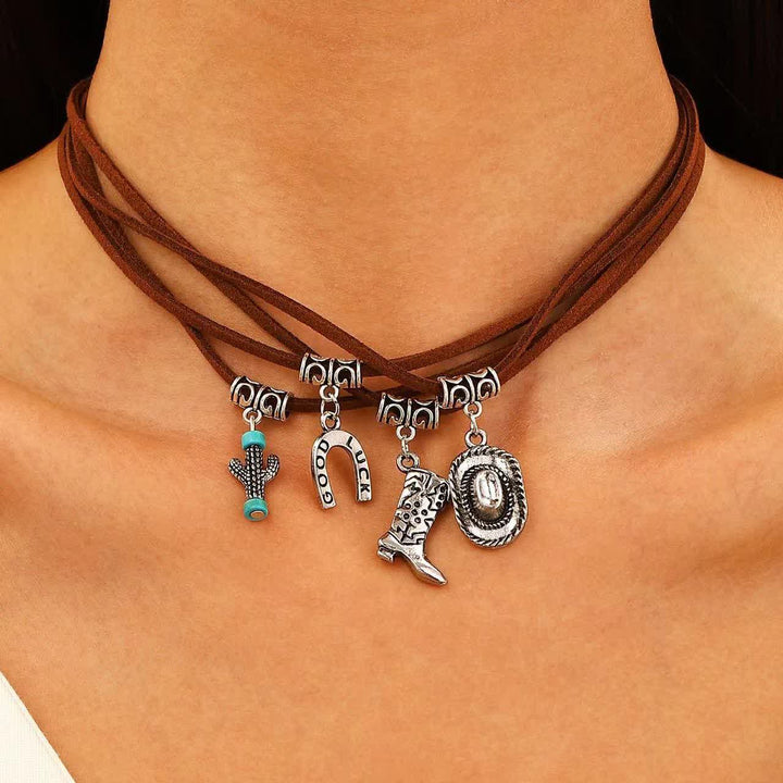 Pulsera multicapa estilo salvaje oeste con collar de vaquero
