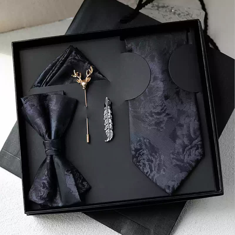 Caja de regalo con 5 pajaritas elegantes con diseño de peonías negras para hombre