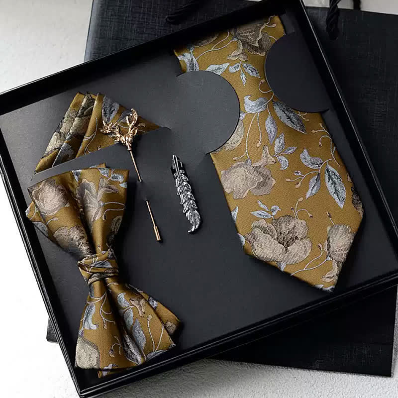 Caja de regalo con 5 pajaritas con estampado floral de hojas de jengibre para hombre