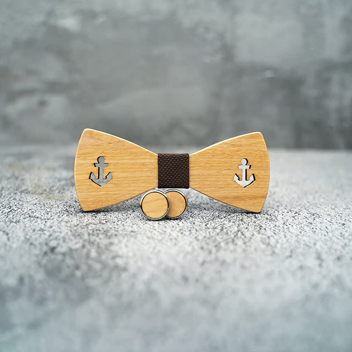 Juego de 3 pajaritas de madera con forma de ancla de barco hueca para hombre