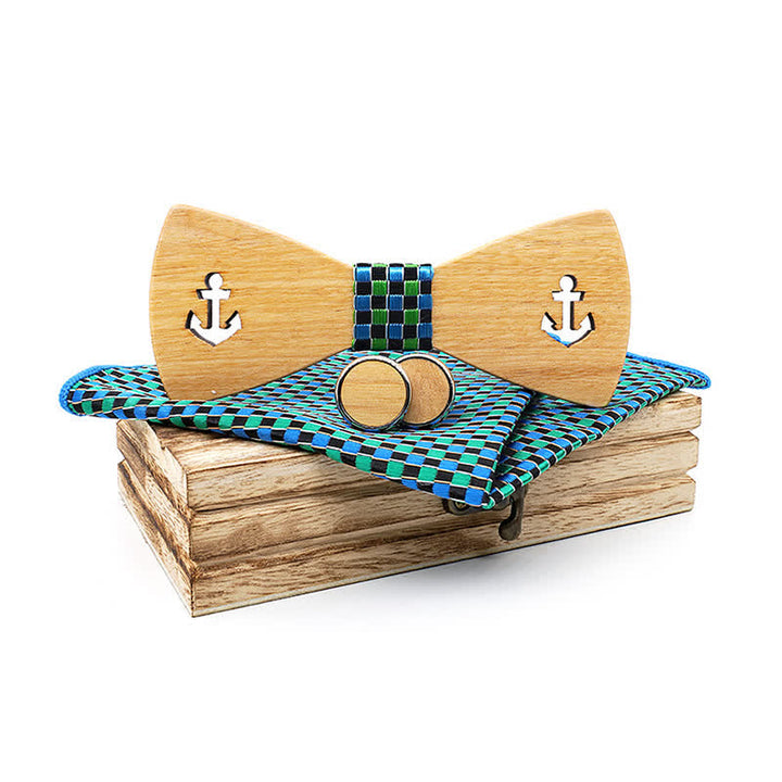 Juego de 3 pajaritas de madera con forma de ancla de barco hueca para hombre