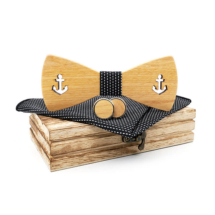 Juego de 3 pajaritas de madera con forma de ancla de barco hueca para hombre