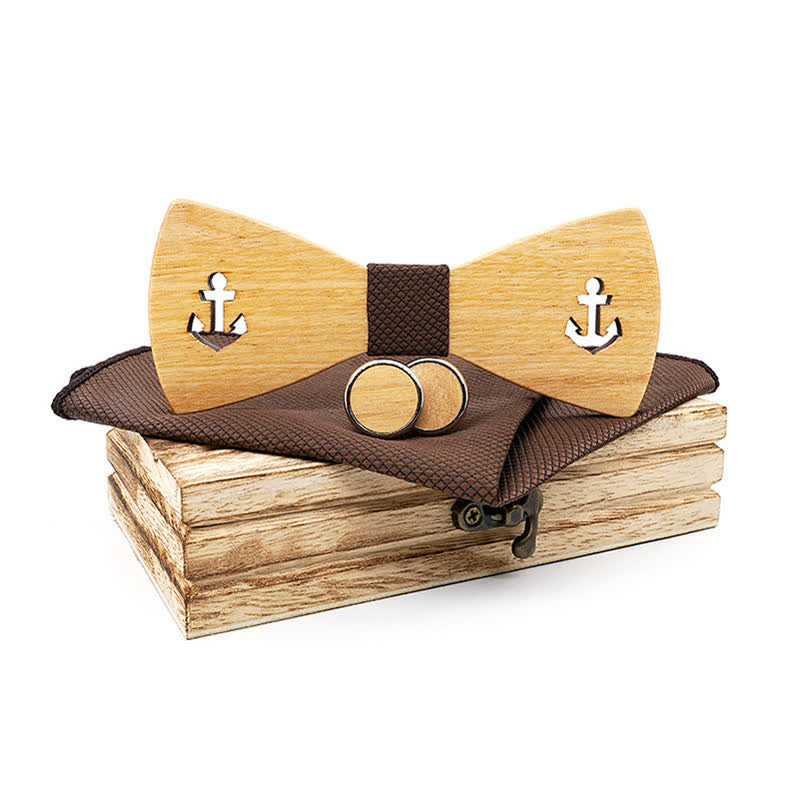 Juego de 3 pajaritas de madera con forma de ancla de barco hueca para hombre