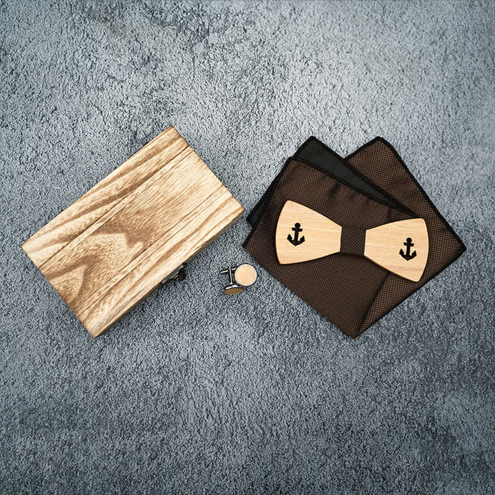 Juego de 3 pajaritas de madera con forma de ancla de barco hueca para hombre