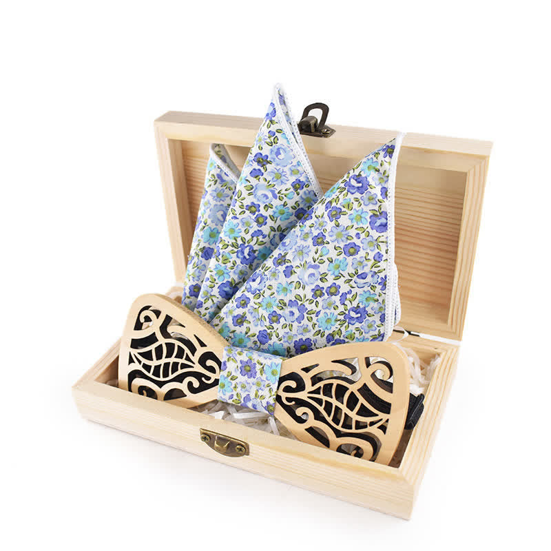 Juego de 2 pajaritas de madera caladas con hojas talladas para hombre