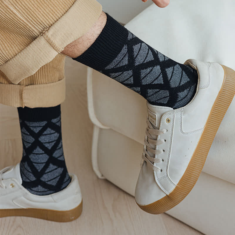 Calcetines de algodón tejidos a cuadros con estampado de diamantes