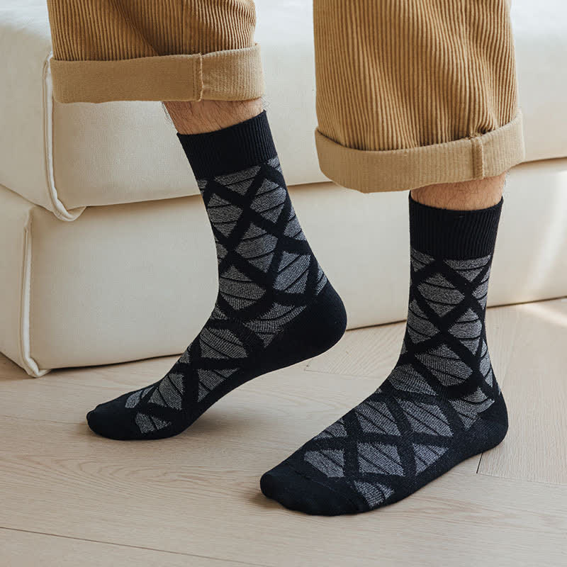 Calcetines de algodón tejidos a cuadros con estampado de diamantes