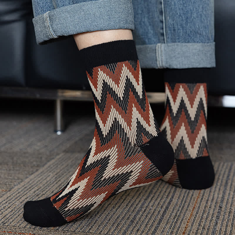 Calcetines de algodón con estampado retro en zigzag