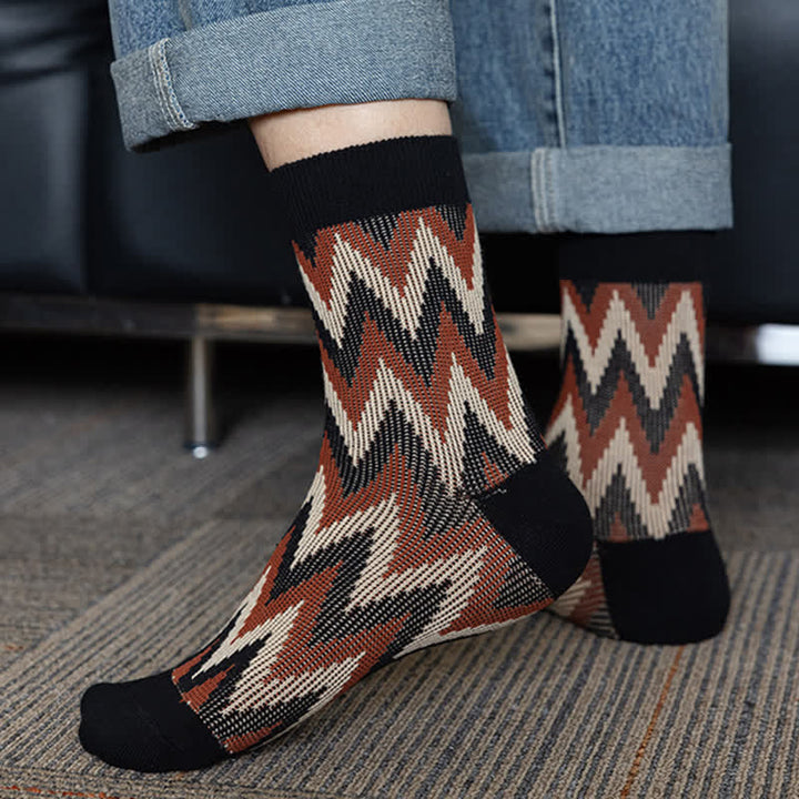 Calcetines de algodón con estampado retro en zigzag