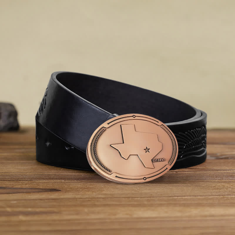 Cinturón de cuero con hebilla para hombre con diseño creativo de mapa del estado de Texas