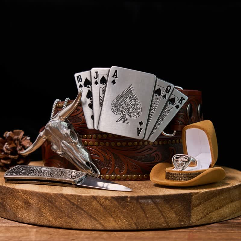 Hebilla de cinturón con encendedor oculto de póker DIY, colgante de cuerno largo, anillo de toro, conjunto