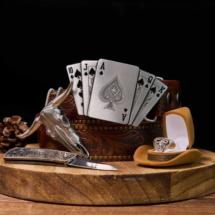 Hebilla de cinturón con encendedor oculto de póker DIY, colgante de cuerno largo, anillo de toro, conjunto