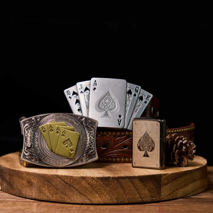 Juego de hebillas para cinturón y encendedor con cuchillo oculto de Lucky Poker
