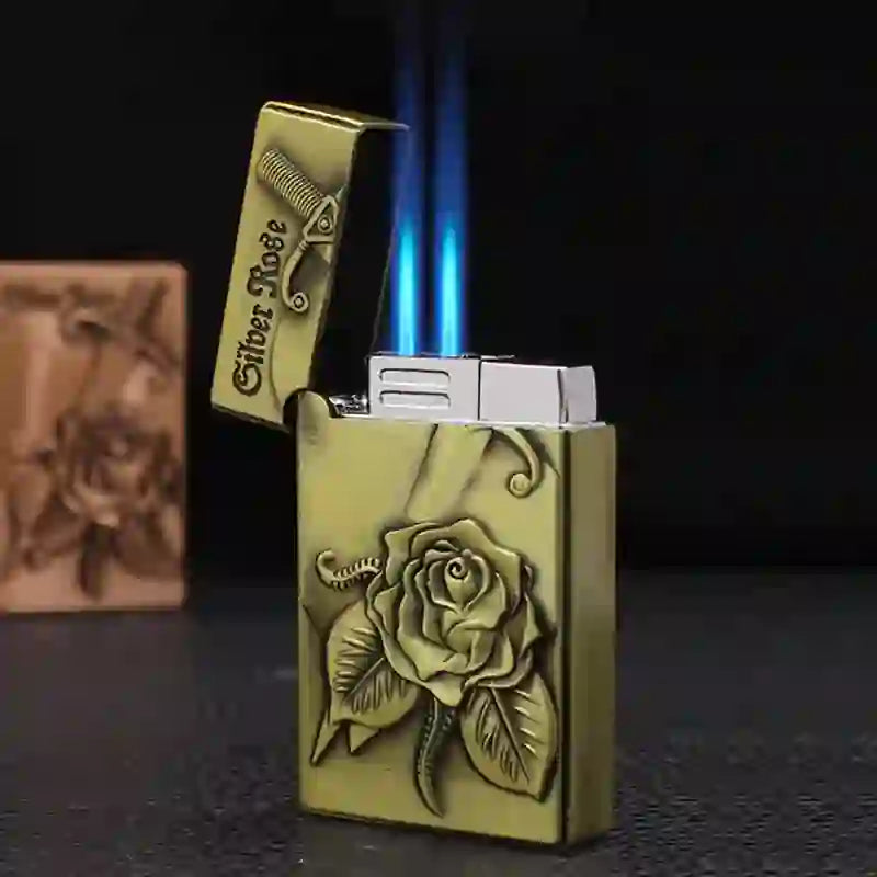 Conjunto de corbata de bolo con encendedor de rosas y hebilla de cinturón con cuchillo oculto de girasol