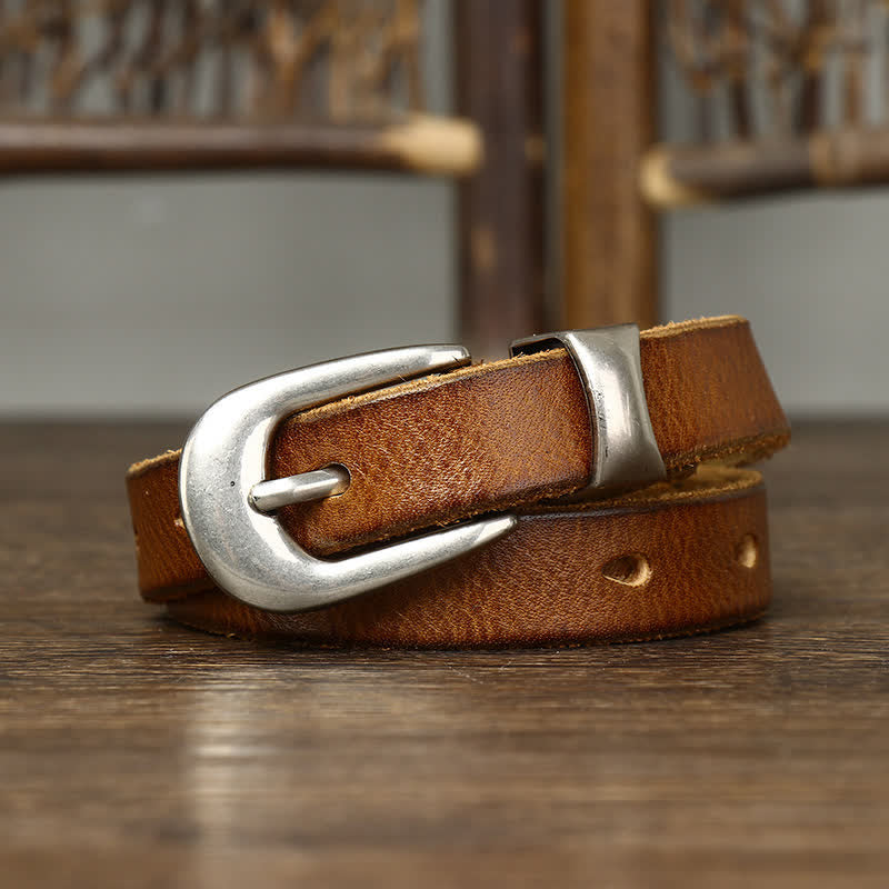 Cinturón de cuero con cintura estrecha y estilo retro para mujer