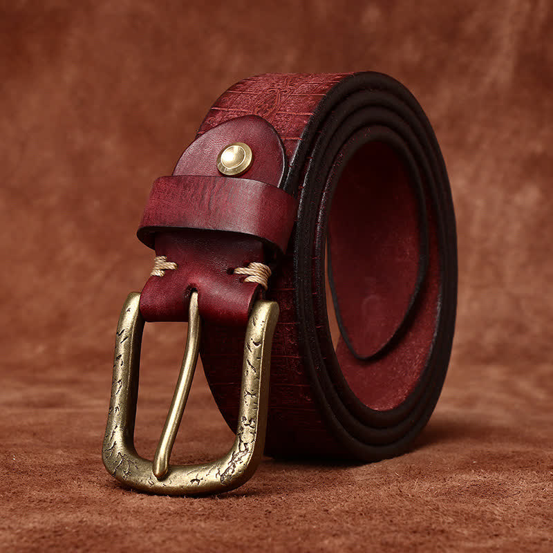 Cinturón de cuero grueso con patrón en relieve tallado estilo occidental