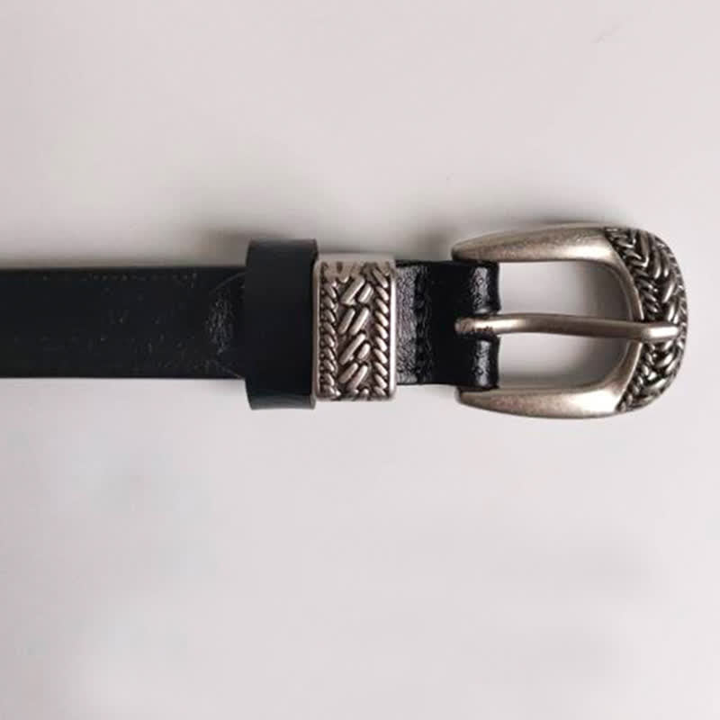 Cinturón de cuero con hebilla decorativa tallada para mujer