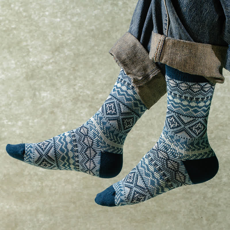 Calcetines casuales de algodón de punto con diseño geométrico y colorido