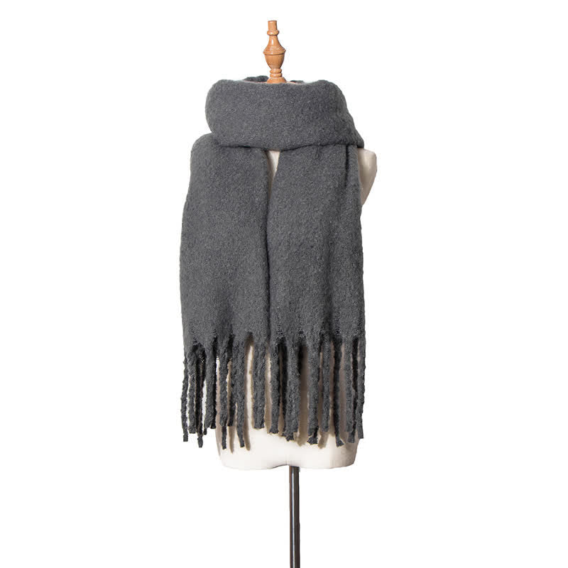 Bufanda unisex cálida de color puro con borlas gruesas