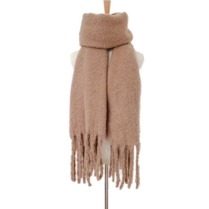 Bufanda unisex cálida de color puro con borlas gruesas