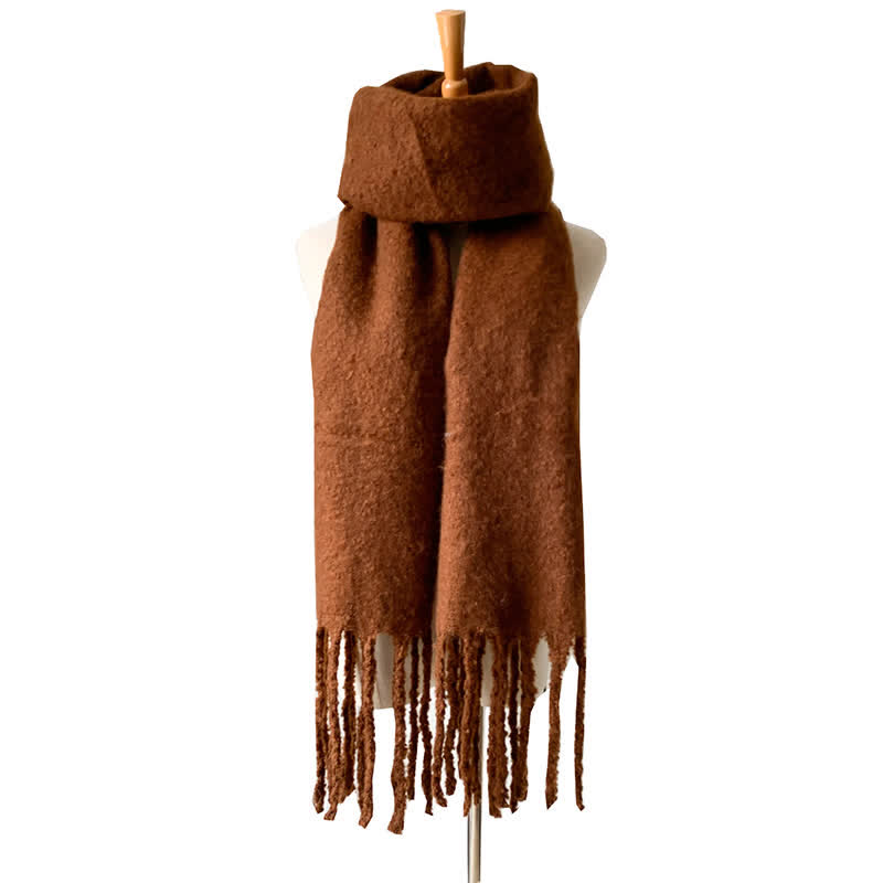 Bufanda unisex cálida de color puro con borlas gruesas