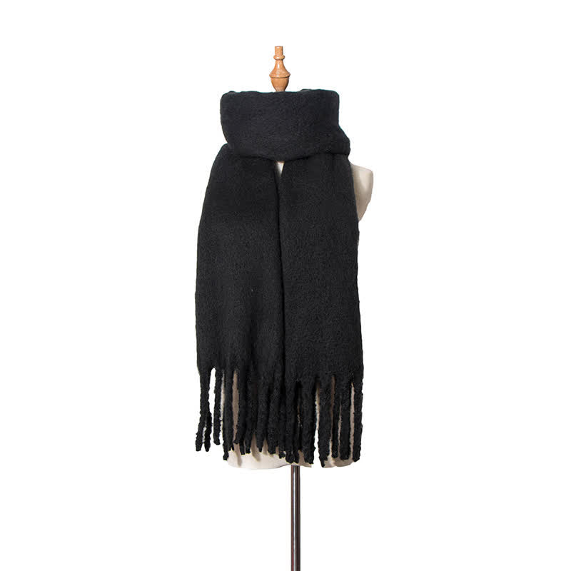 Bufanda unisex cálida de color puro con borlas gruesas