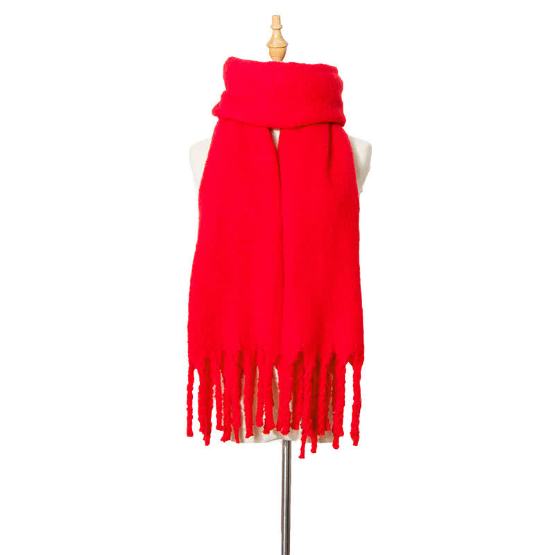 Bufanda unisex cálida de color puro con borlas gruesas