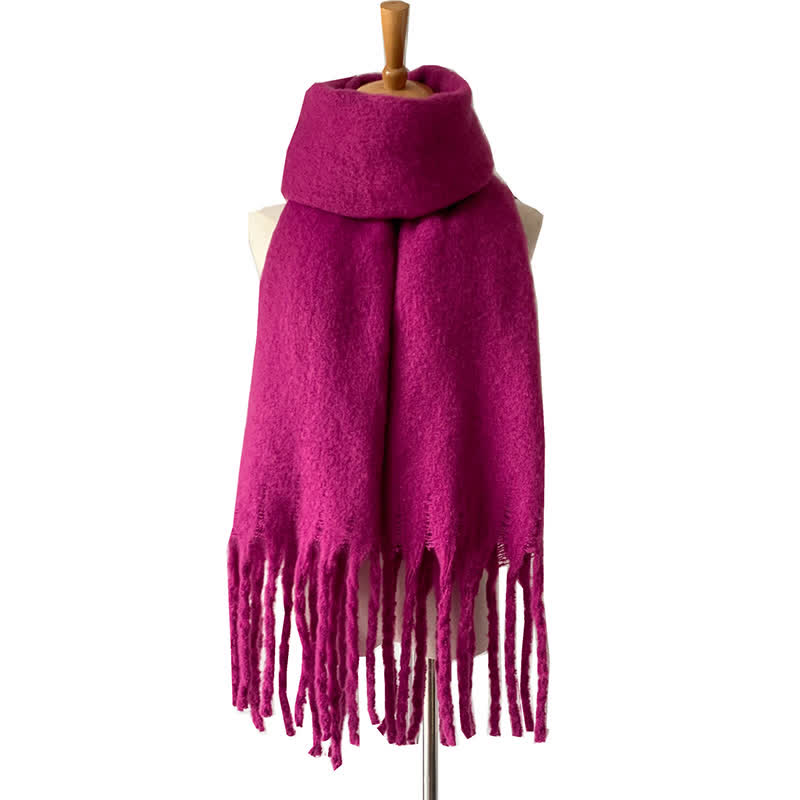 Bufanda unisex cálida de color puro con borlas gruesas